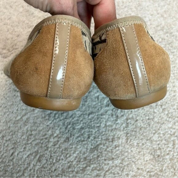 Calvin Klein Paulett camel Tan brown monogram logo patent canvas ballet flats 9 - Picture 6 of 10